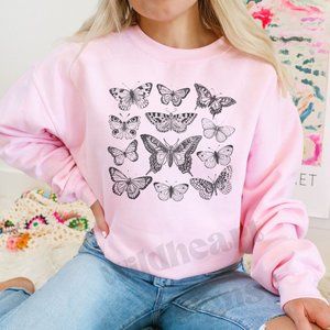 Butterfly Sweatshirt, Unisex Fleece Lined Crew Neck Sweatshirt - Sizes S-XL